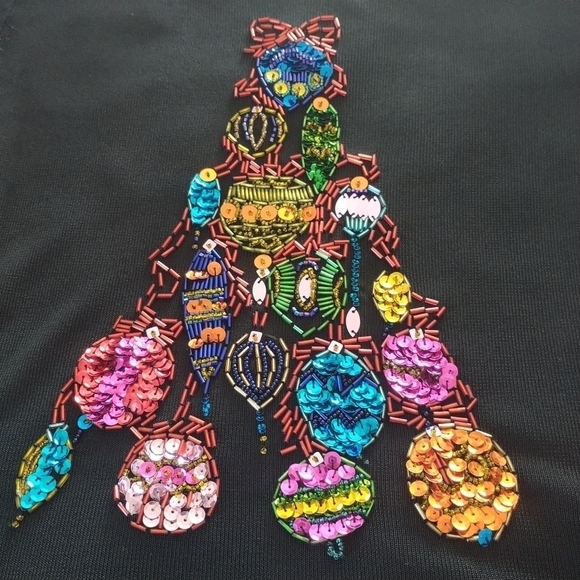 Lucia Burns Christmas Tree Beads & Sequins Top L - Picture 9 of 9